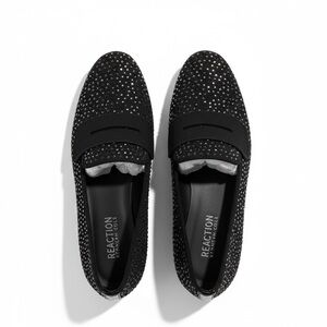 Reaction Kenneth Cole Unity Loafer In Black Silver Sequin Stretch Penny Loafer